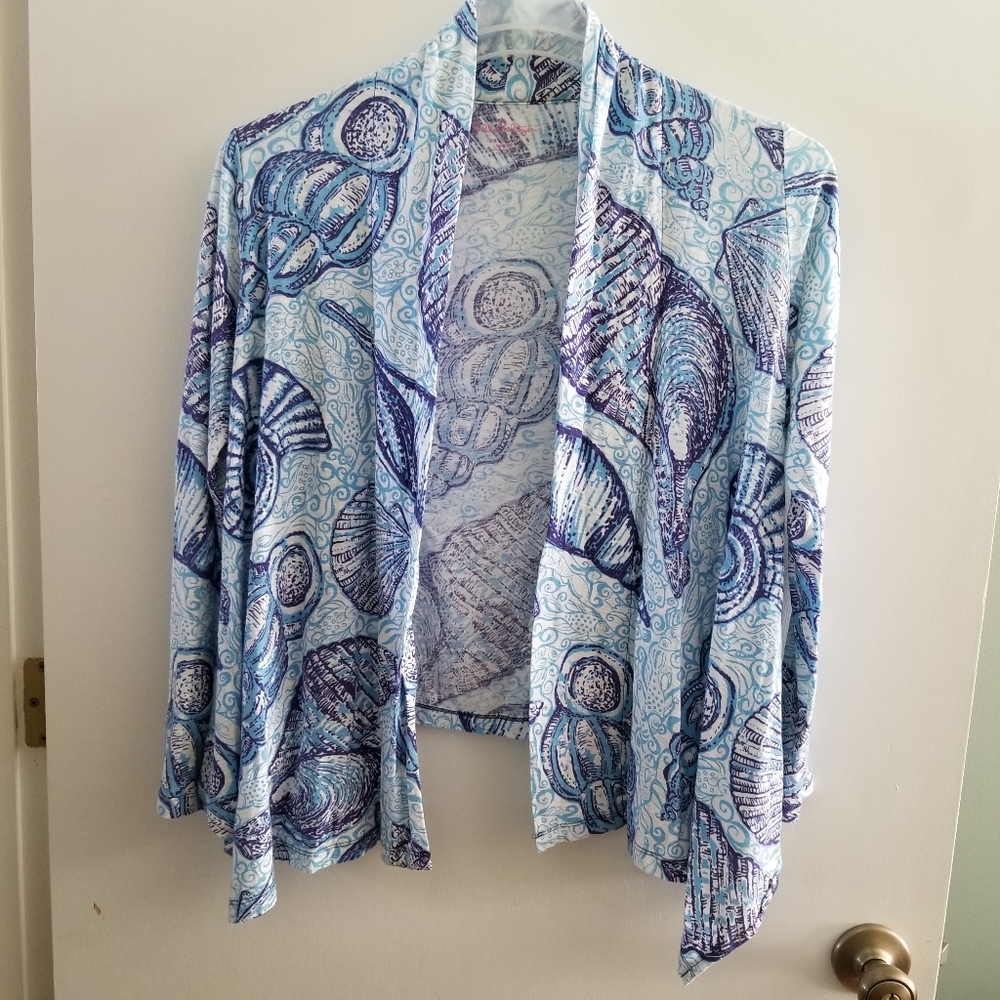 Lilly Pulitzer Cotton Flyaway Cardigan  Blue Peri Stuffed Shells Sz S